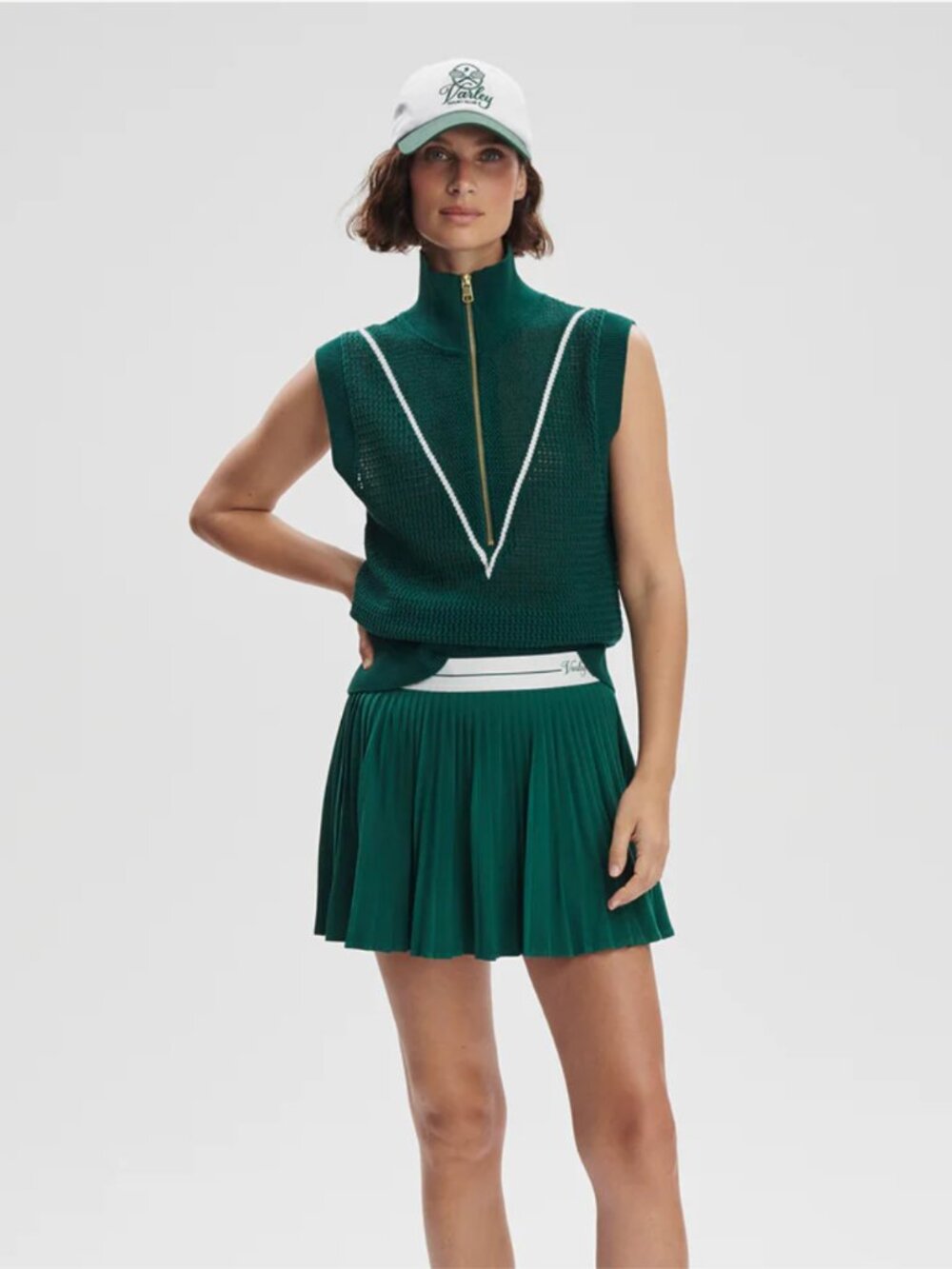 Varley Allena Half Zip Knit Sweater Vest - Forest Green - Size XL